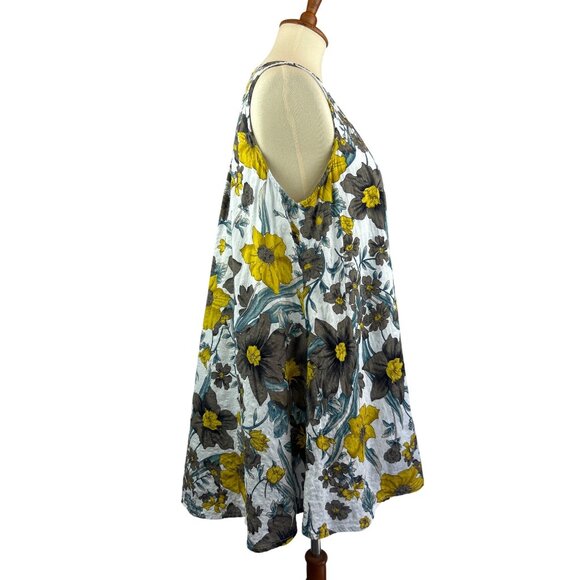 Umgee Floral Print Sleeveless Tunic Mini Dress Womens S Yellow Gray Teal - Picture 4 of 11
